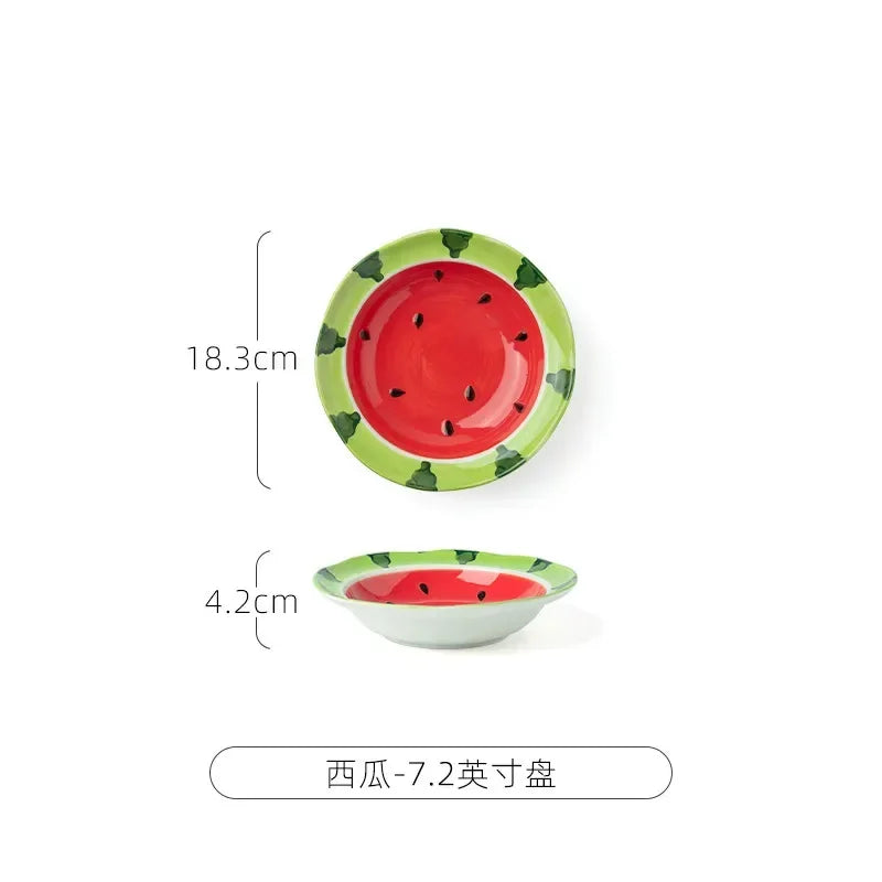 Watermelon Bowl Ceramic Bowl Plate Set Home Ramen Bowl Cute Hand-painted Tableware Children's Rice Bowls Kitchen Accessories