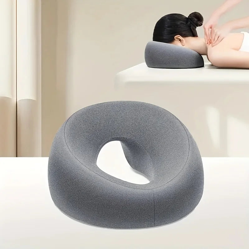 Soft O-shaped ringed pillow for spas and salons - grey interior, multi-purpose facial mat with zipper closure pillow