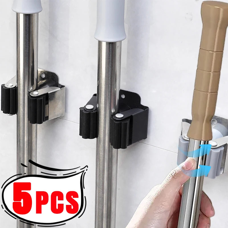 Multi-Purpose Mop Storage Hooks Wall Mounted Punching Type Mop Broom Organizer Holder Rack With Screws Kitchen Bathroom Supplies