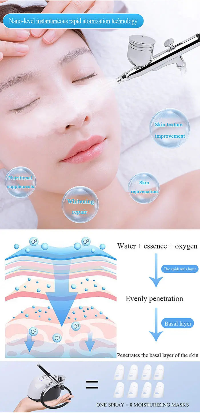 Water Injection Oxygen Machine Facial Steam Oxygen Injector Polite Compressor Set Paint Airbrush Nail Art Tattoo Nano Sprayer