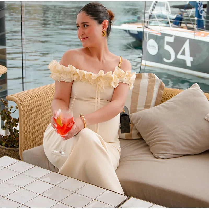 Sexy Off Shoulder Ruffles Women's Dresses Fashionable Lace Up Solid Slim Fit Long Dress Female Summer Beach Holiday Party