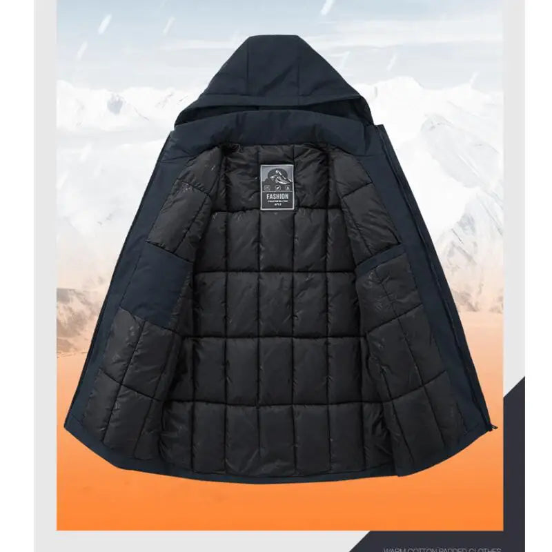 Men Fashion Hooded Windproof Warm Coat Plus Size Outwear Men Hooded Thick Fleece Warm Casual Thicken Cotton Jacket Winter Parka