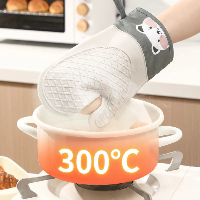 1pc Oven Silicone Gloves Anti-scald Gloves Cute Oven Mitt Heat Resistant Gloves Microwave Oven Baking Tools Kitchen Bakeware