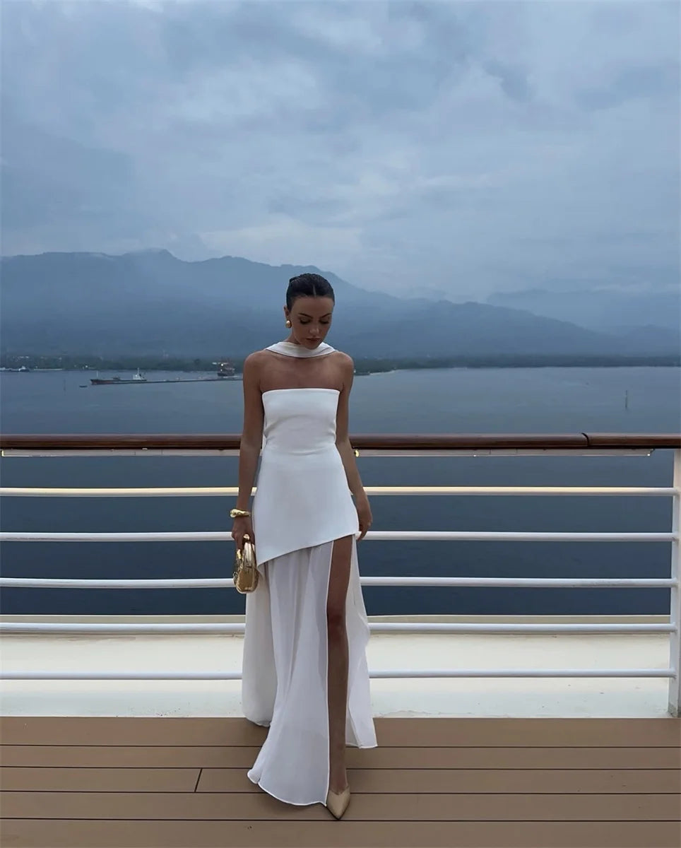 Fashion Strapless Dress With Ribbon Female Elegant Sleeveless Patchwork Mesh Beach Vacation Long Dress 2025 Summer New Dress