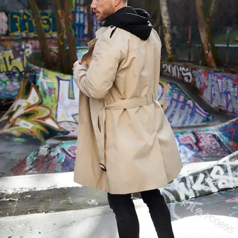 Men Fashion Windbreaker Winter Long Jacket Coats Casual Outerwear Classic Overcoats Pocket Jackets Coat Man Clothes Streetwear