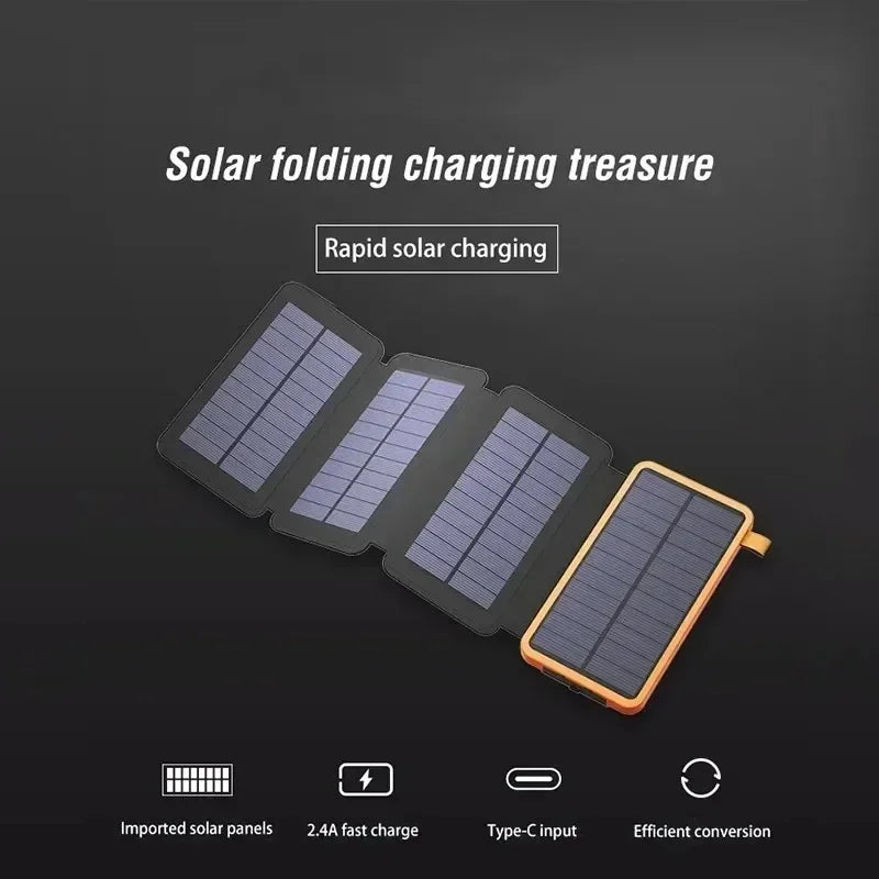 200000mAh Portable Solar Power Bank USB Super Fast Charging Folding Solar Panels Outdoor Camping Waterproof Sun Power For iPhone