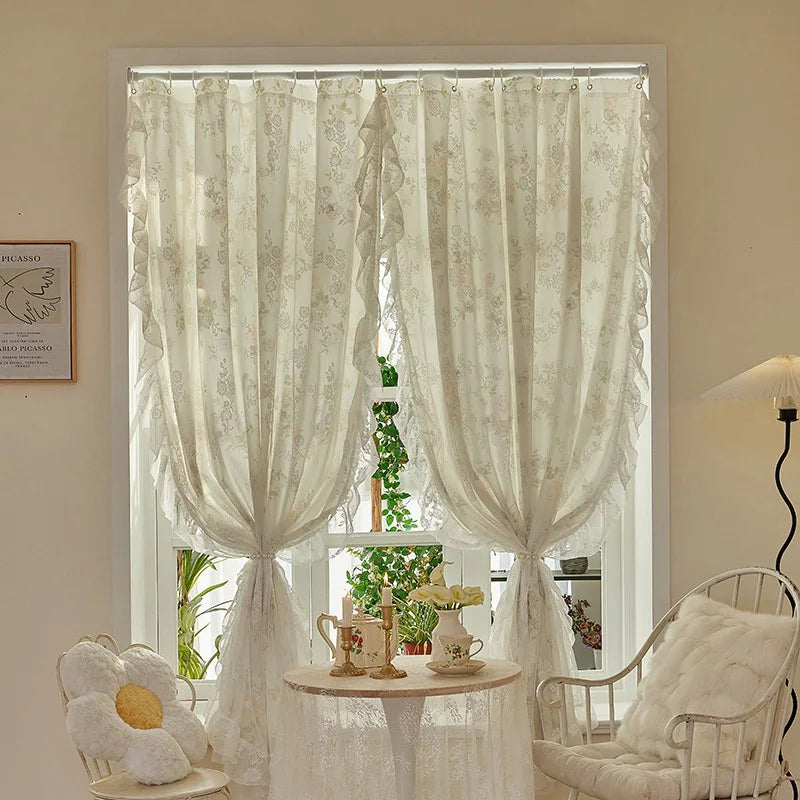 Floral Print Lace Sheer Curtain for Living Room Decoration Window Curtains for Kitchen Modern Tulle Voile Organza Curtains 레이스커튼