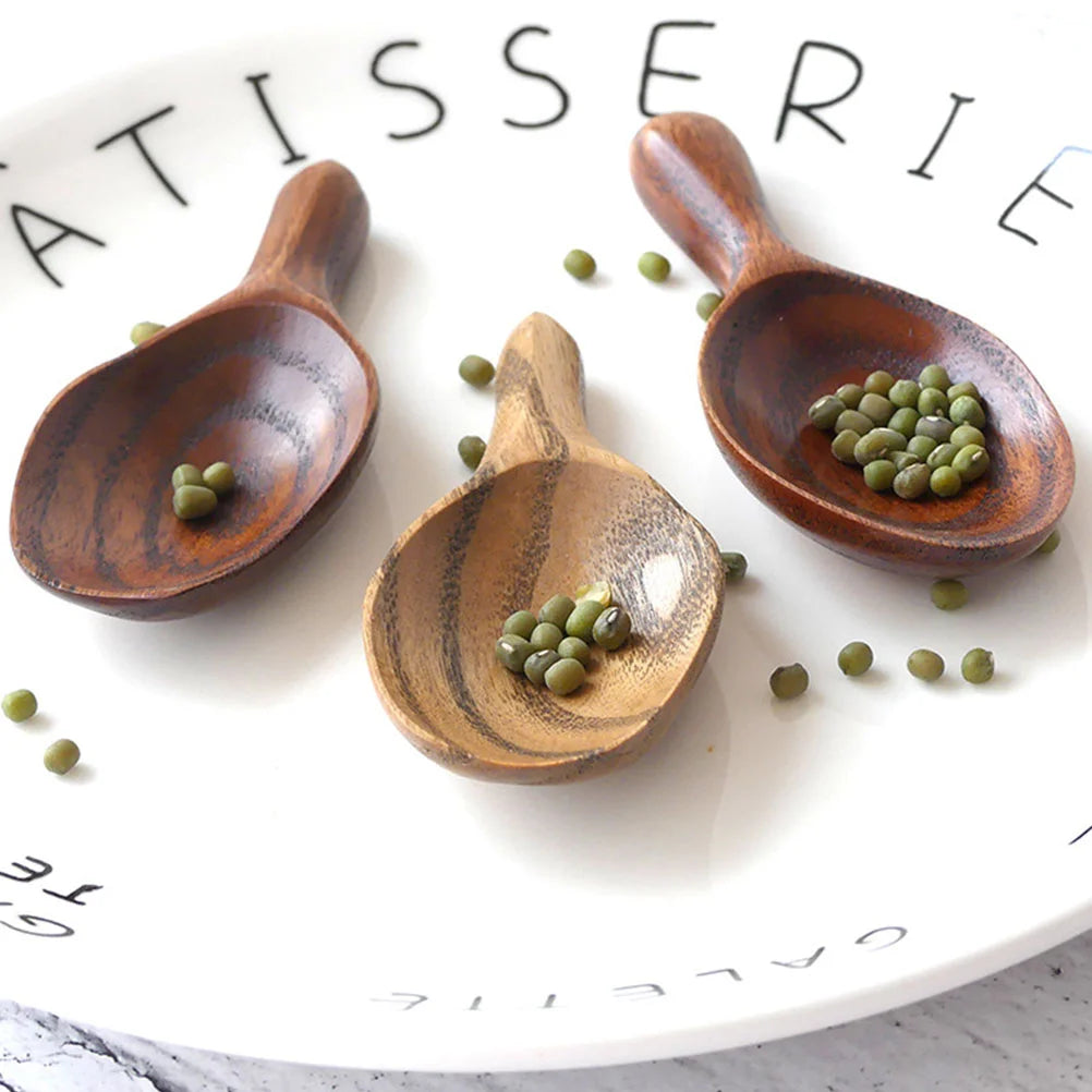 2Pcs Short Handle Wide Mouth Spoon Japanese Wooden Scoops Mini Condiment Spoons Kitchen Dining Bar Sugar Spoons Dessert Spoons