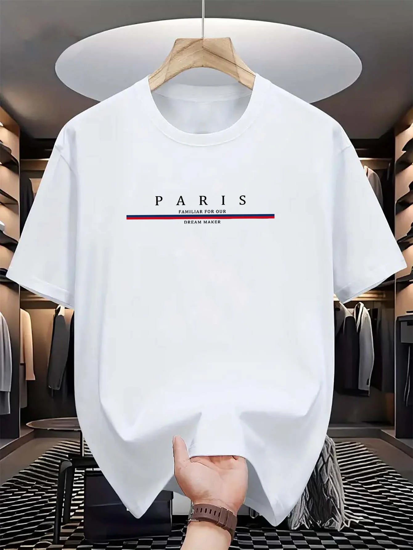 Men's 100% pure cotton summer casual loose fashion Paris letter printed comfortable round neck short sleeved T-shirt top