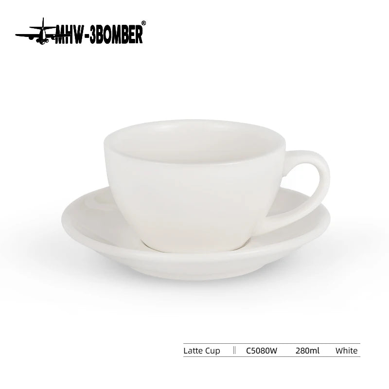 MHW-3BOMBER 280ML Esspresso Cup Saucer & Spoon Ceramic Tea Mugs Set Home Kitchen Accessories Chritmas Gifts for Coffee Lovers