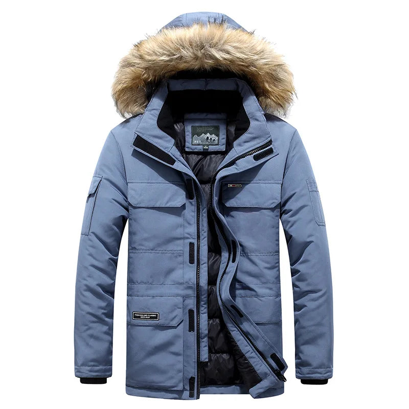 New Men Parkas Coat Windbreaker Big Pockets Wholesale Winter Parkas Men Thicken Coat Fur Hooded Jacket Overcoat Keep Warm Male