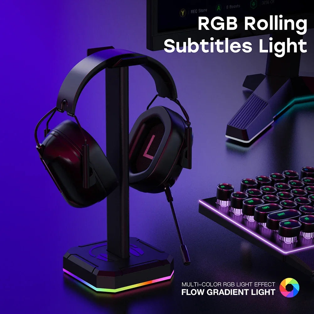 Aluminum Alloy Gaming Headphone Stand Space Saving Desktop Organizer Vertical Bracket RGB Backlight Headset Holder Display Rack