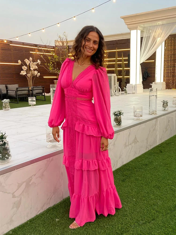 Women’s Long Dress Long Sleeve V-neck Maxi Dresses 2024 Autumn and Winter New in Dresses Party Evening Dresses for Women