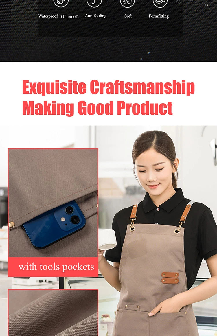 Men's Women's Kitchen Apron Custom Logo Catering Server Work Aprons Nails Hairdressing Mandil Restaurant Cafes Bar Waiter Bibs
