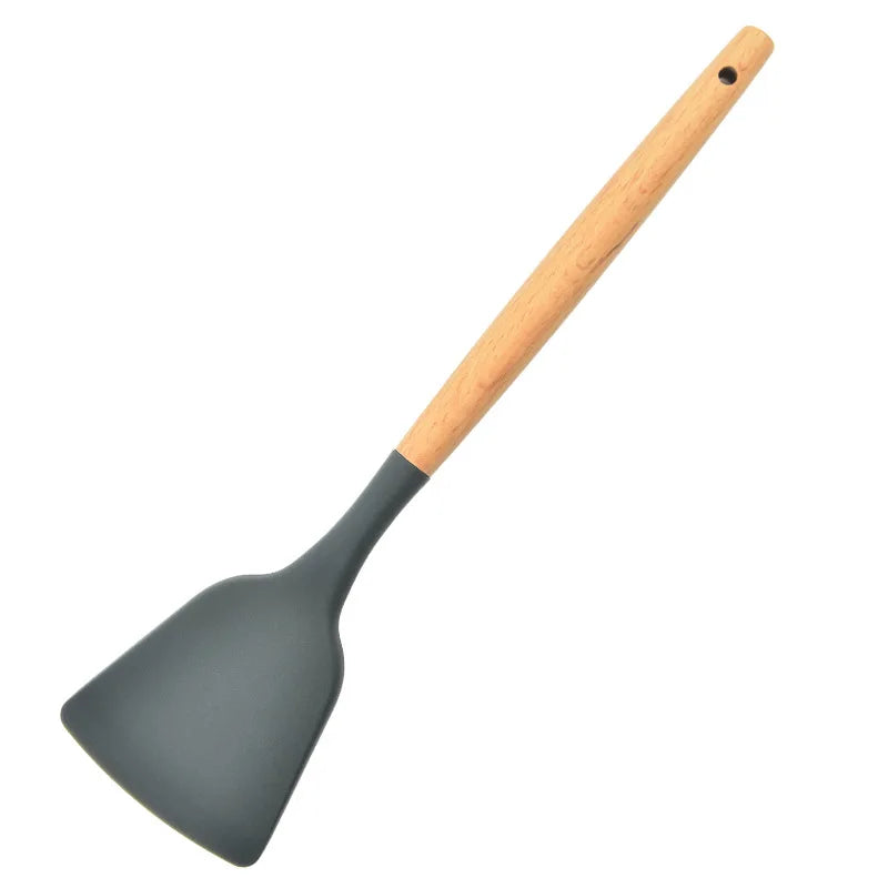 Silicone Kitchen Cooking Spatula Spade Turner Soup Spoon With Wooden Handle Baking Tools
