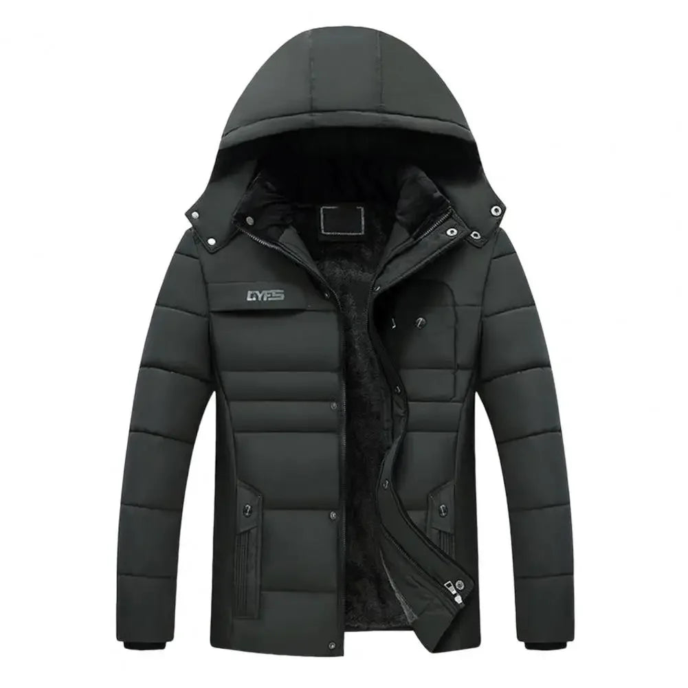 Winter Trendy Cold Proof Hood Jacket Outwear Washable Men Thermal Coat Solid Color for Outdoor Windproof Casual Male Outerwear