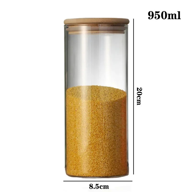 Kitchen Storage Tank Food Container Bambo Covered High Borosilicate Food Sealed Glass Tank Kitchen Miscellaneous Grain Organizer