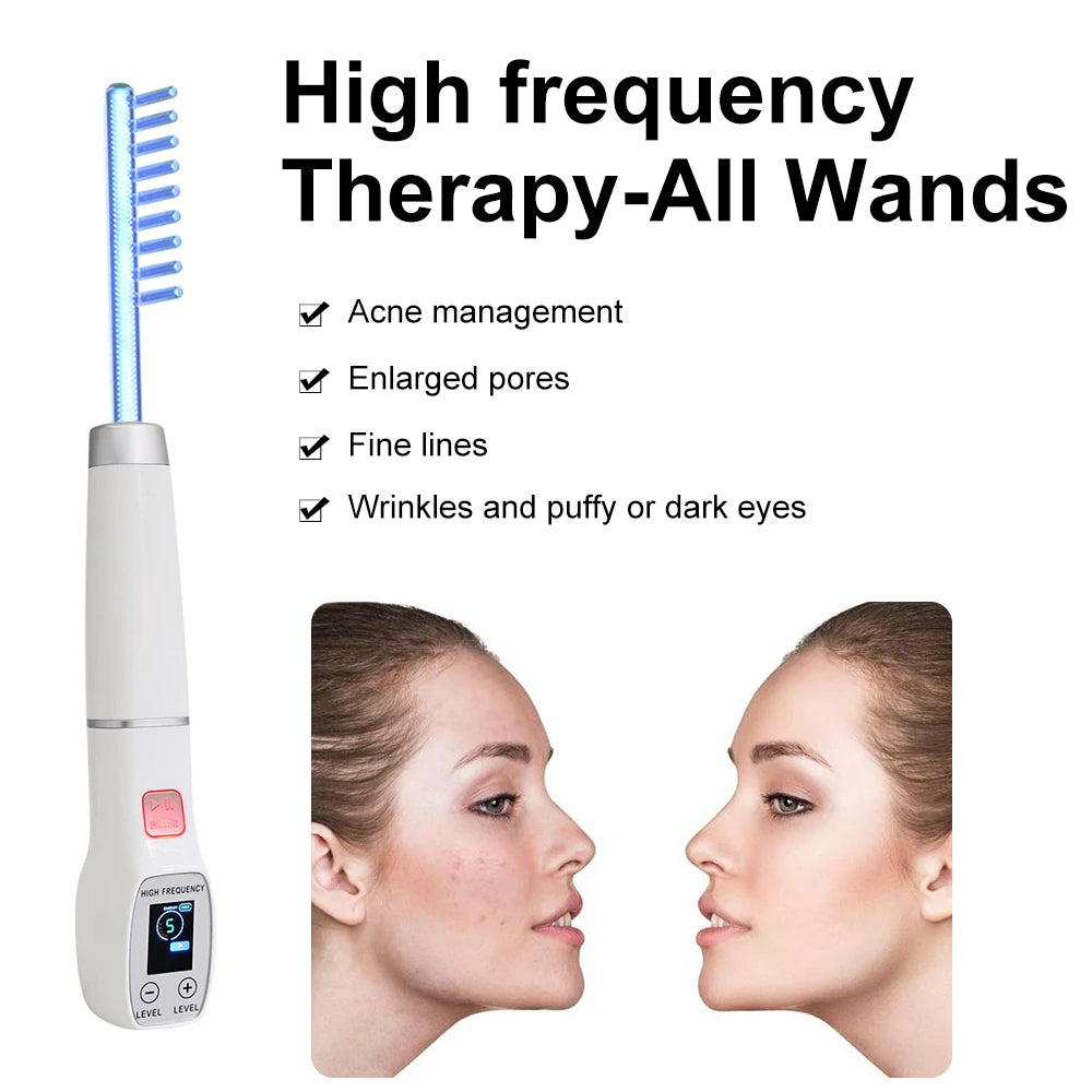 Darsonval Facial High Frequency Machine Screen Display 6 in1 Blue Hair Face Skin Care Beauty Device Anti Acne Spot Remove Wrinkl