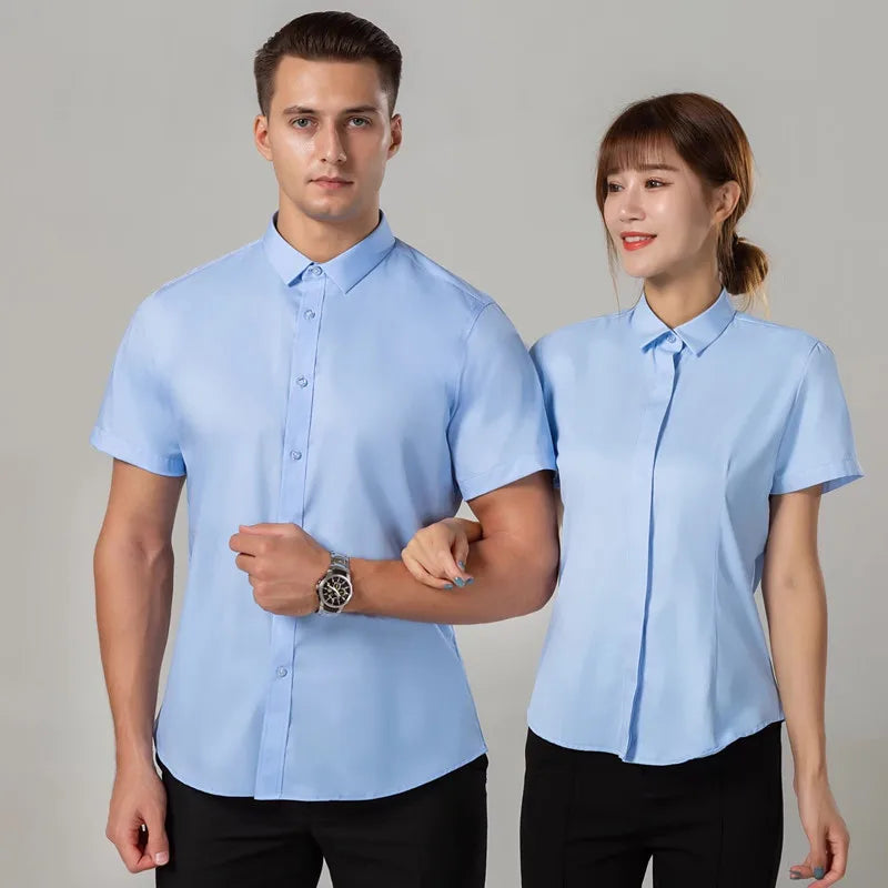 Professional Shirts Men Women Long-Sleeved Short-Sleeved White Gray Blue Workwear Shirt Suits 4S Shop Customized Embroidered log