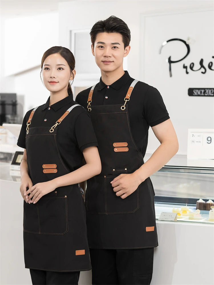 Men's Women's Kitchen Apron Custom Logo Catering Server Work Aprons Nails Hairdressing Mandil Restaurant Cafes Bar Waiter Bibs