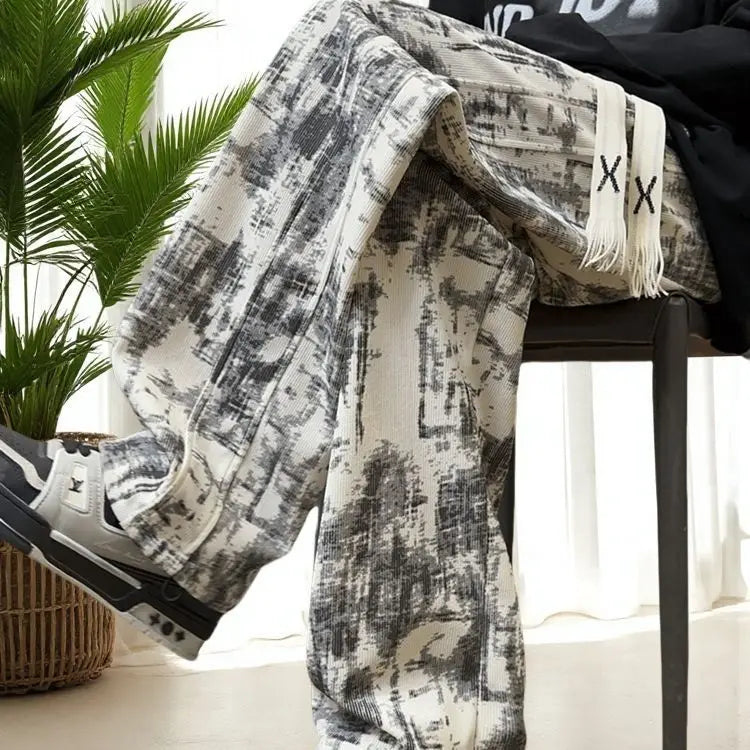 2025 New Chinese-style Spring and Summer American High Street Casual Men Tie-Dye Loose Straight Pants
