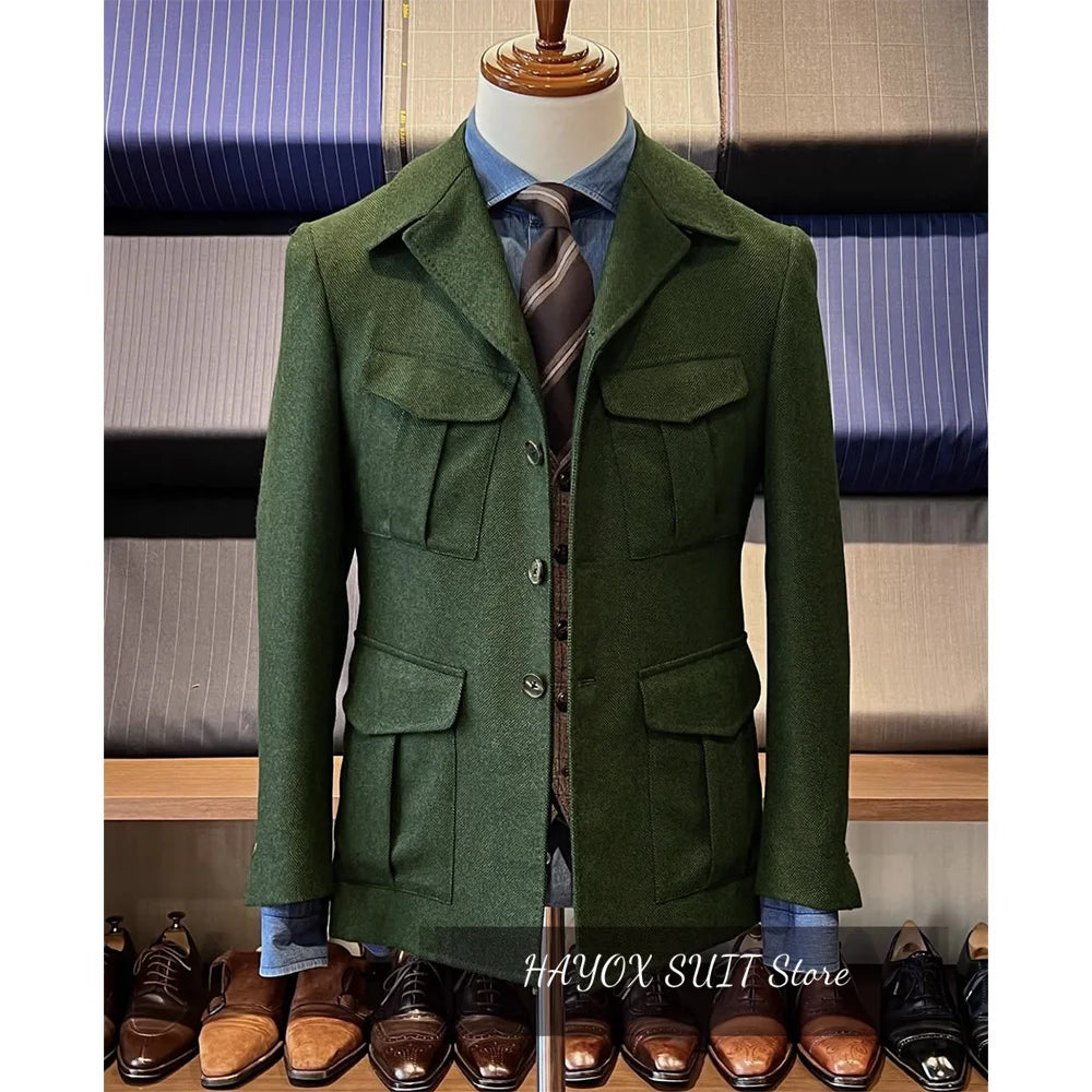 Men's Herringbone Hunting Jacket Casual 4 Pockets Fashion Design Vintage Tweed Blazer Blazer Single Breasted Comfortable Work