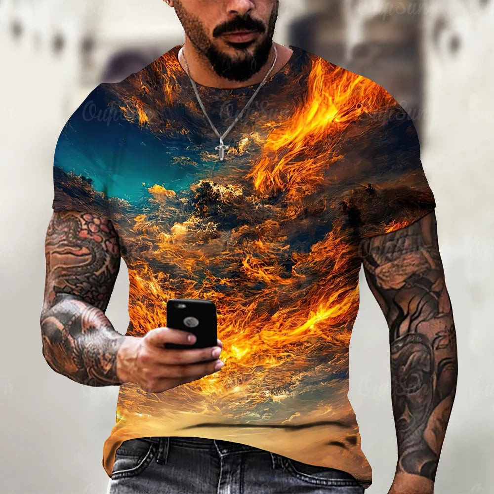 Men's T Shirt 3d Lightning Print Mens Short-Sleeved Tops Summer Street Fashion T-Shirt for Men Casual Tees Oversized Clothing XL