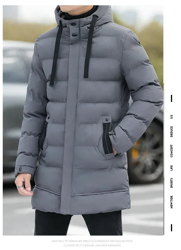 Winter Mens Jackets Men Hooded Casual Long Down Jackets Thicker Warm Parkas New Male Outwear Winter Coats Slim Fit Jackets Size