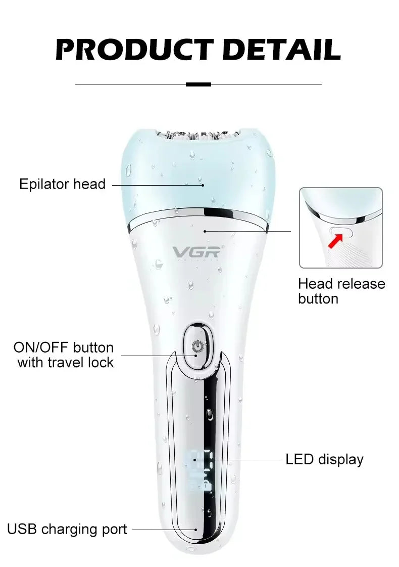 VGR Hair Trimmer Professional Hair Removal Tool Electric Epilator Lady Shaver Waterproof Hair Remover Epilator for Women V-733
