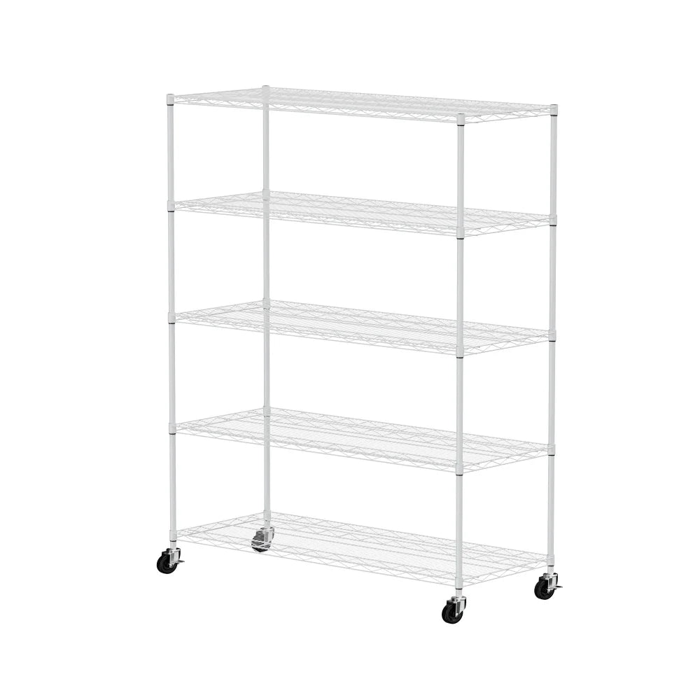 Warehouse supermarket kitchen other 5-layer heavy-duty adjustable shelves with wheels  adjustable feet  frame bearing 300 pounds