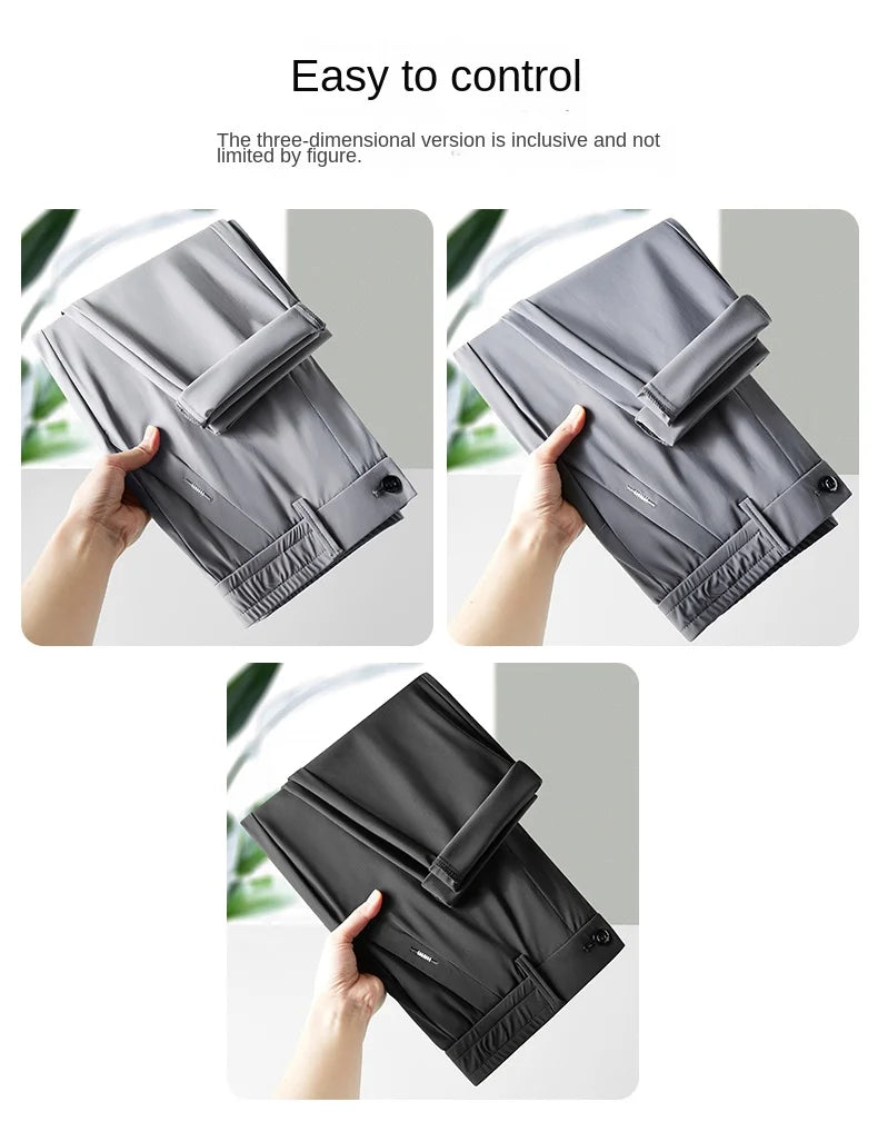 Summer Men's Casual Pants Thin Business Stretch Slim Fit Elastic Waist Jogger Korean Classic Blue Black Gray Brand Trousers Male