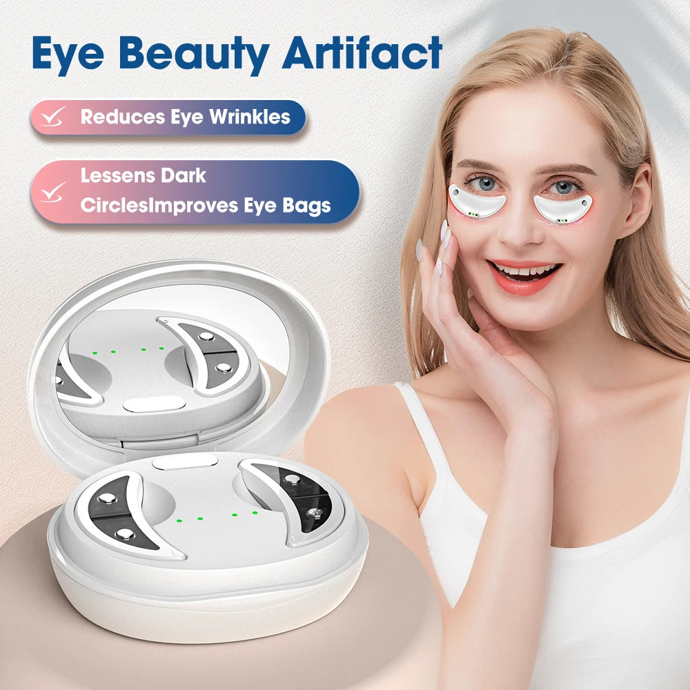 EMS Microcurrent Eye Beauty Device Electric Eye Massage Pad Heating Red Light Therapy Relieve Eye Fatigue Reduce Dark Circle