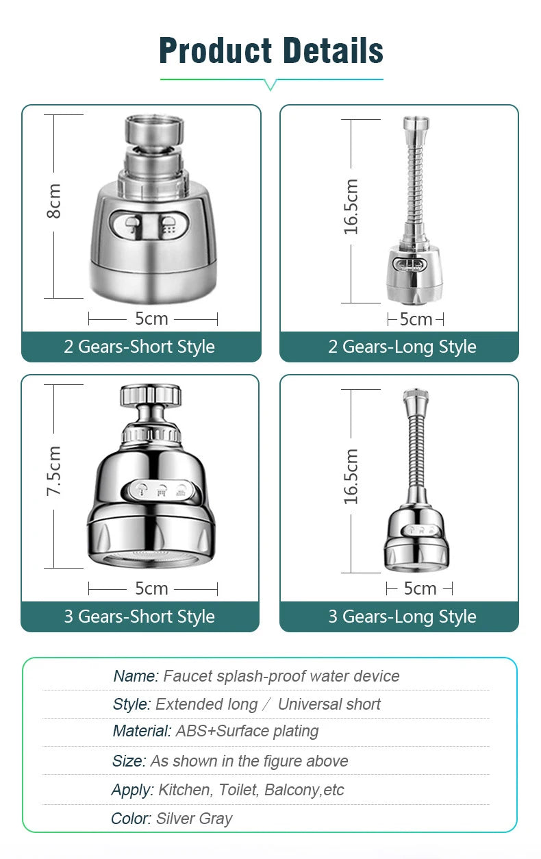 Faucet Extender 360 Degree Rotary Kitchen Sink Faucet Bubbler Water-Saving Device Adapter Soft Water Nozzle Bathroom Accessories