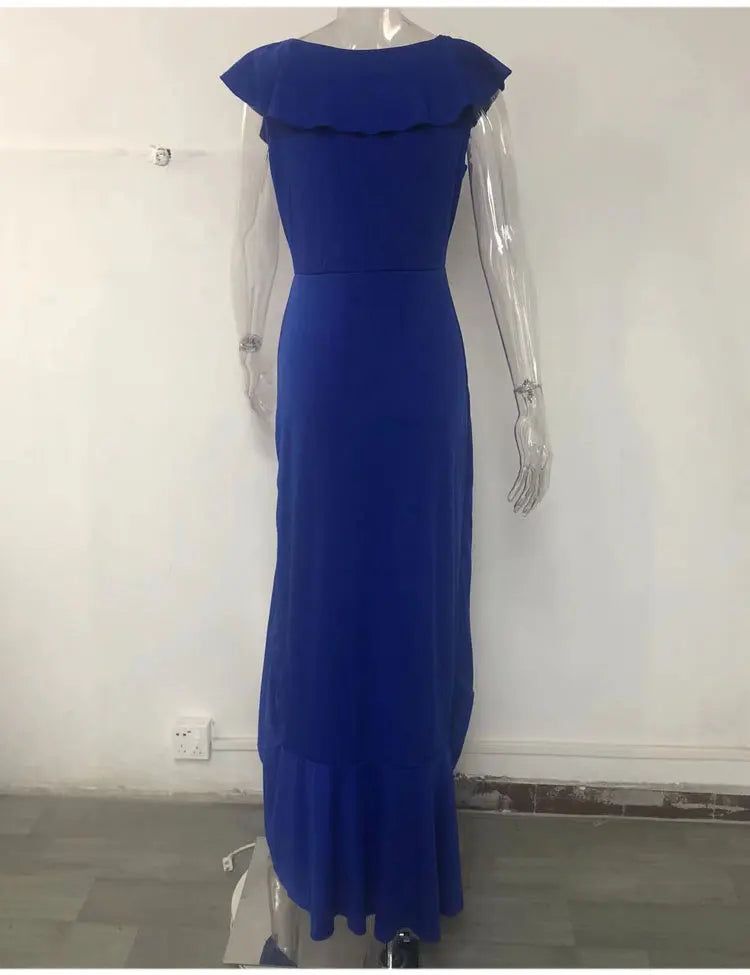 2023 Autumn New European and American Style V-Neck Long Dress with Ruffled Edge Irregular Elegant Dress Party Dress