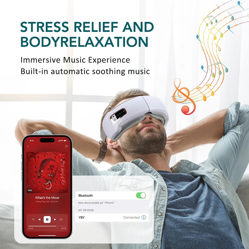 Electric Eye Massager Hot Compress Vibration Massage Bluetooth Music Relief Stress Fatigue Relax Foldable Eye Care Smart Glasses