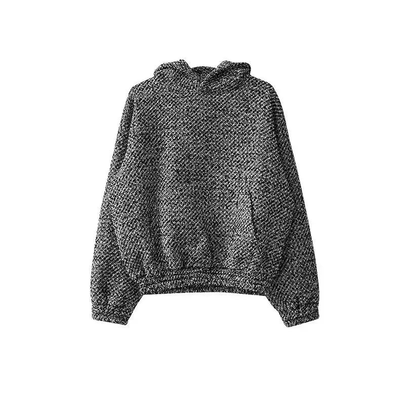 Trendy Niche Suit Men's Sports Casual High Street Retro Woolen Fashion Elegant Style Velvet Hooded Sweatshirt Men's Clothing