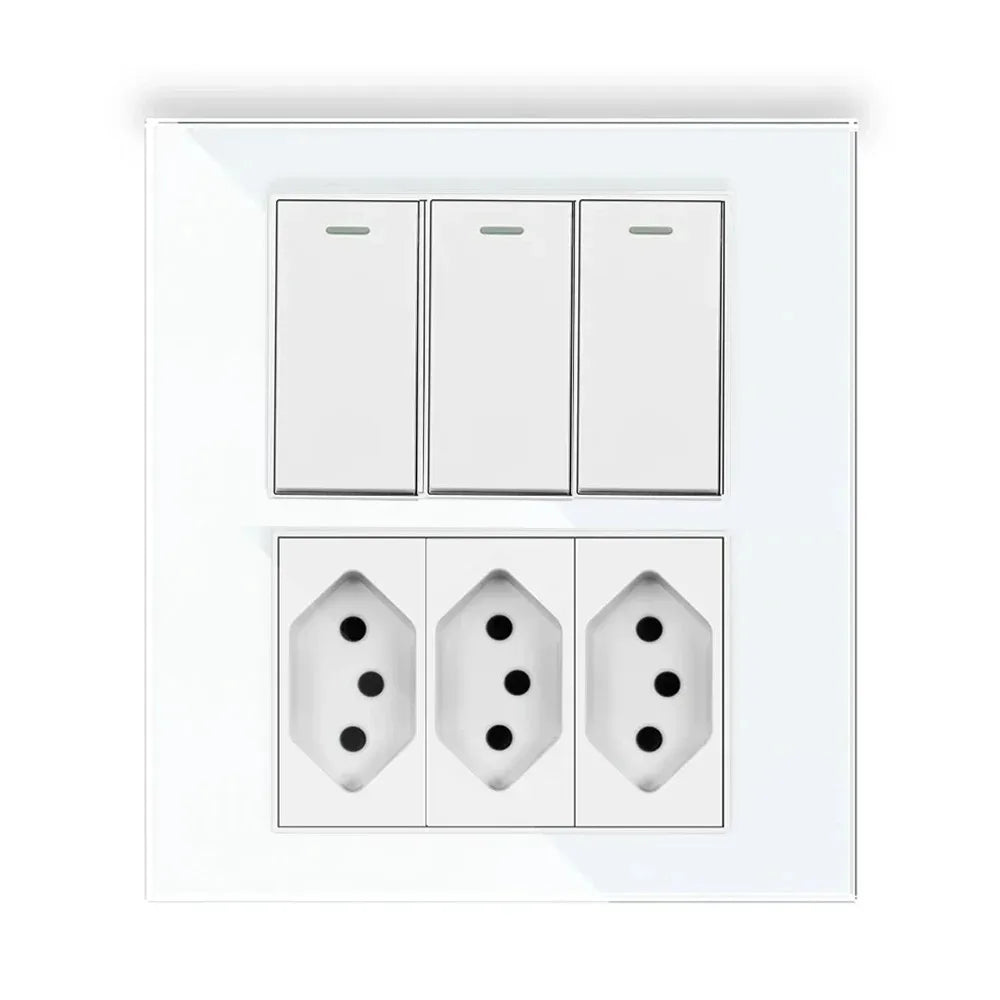 Melery 4*4 Brazil Plug 20A Wall Socket Tomada USB Type C Pressure Switch Tempered Glass Panel Outlets Indoor Home Office Kitchen
