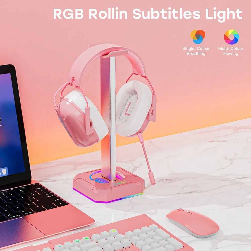 Aluminum Alloy Gaming Headphone Stand Space Saving Desktop Organizer Vertical Bracket RGB Backlight Headset Holder Display Rack
