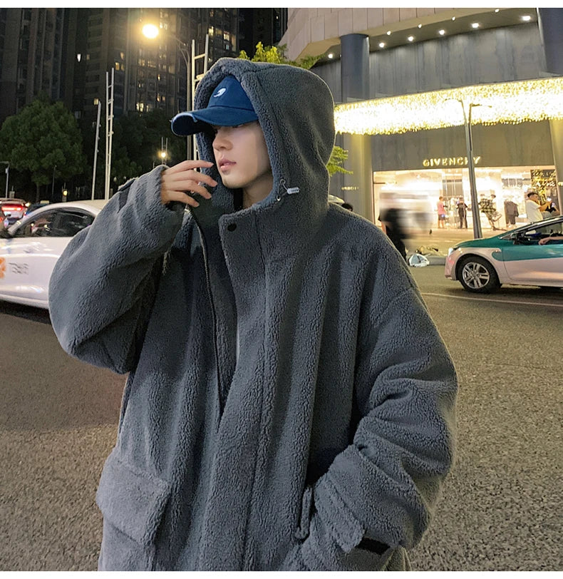 Winter Warm Coats for Men Top Grade Lamb Velvet Men's Jacket Casual Hooded Zipper Coats Fashion Warm Wool Jackets Thick Clothing