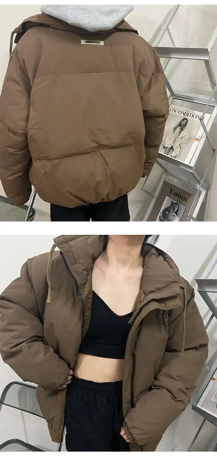 PFHQ Men Cotton Jacket High Street Trendy Winter Bread Coat 2024 Stand Collar Solid Color Long Sleeve Male Tops Casual 21Z7546