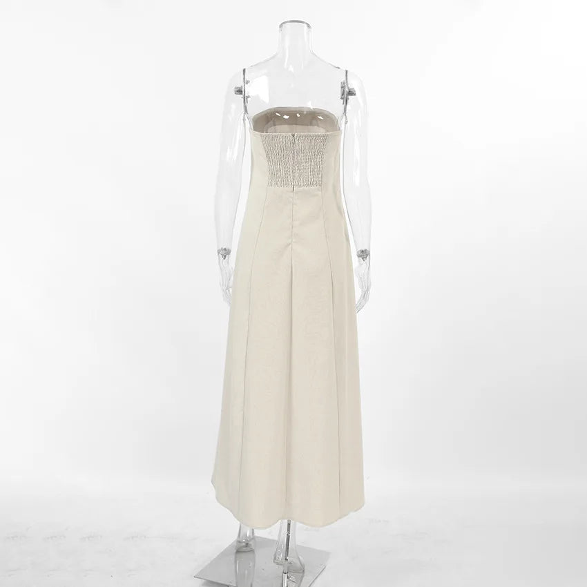 2025 Women Summer Sleeveless Sexy Long Dress 45% Cotton And 55% Linen Loose Style Strapless Maxi Dress Vestidos Clothes