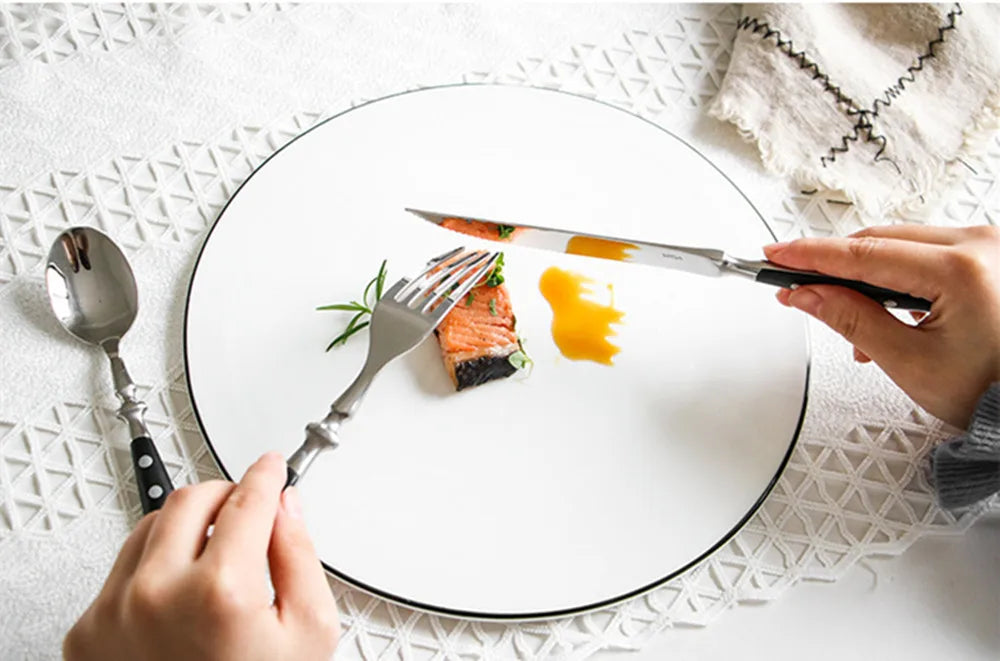Western Stainless Steel Cutlery Set Creative Retro Steak Knife Dining Fork Spoon Dinnerware Set Rivets Handle Kitchen Tableware