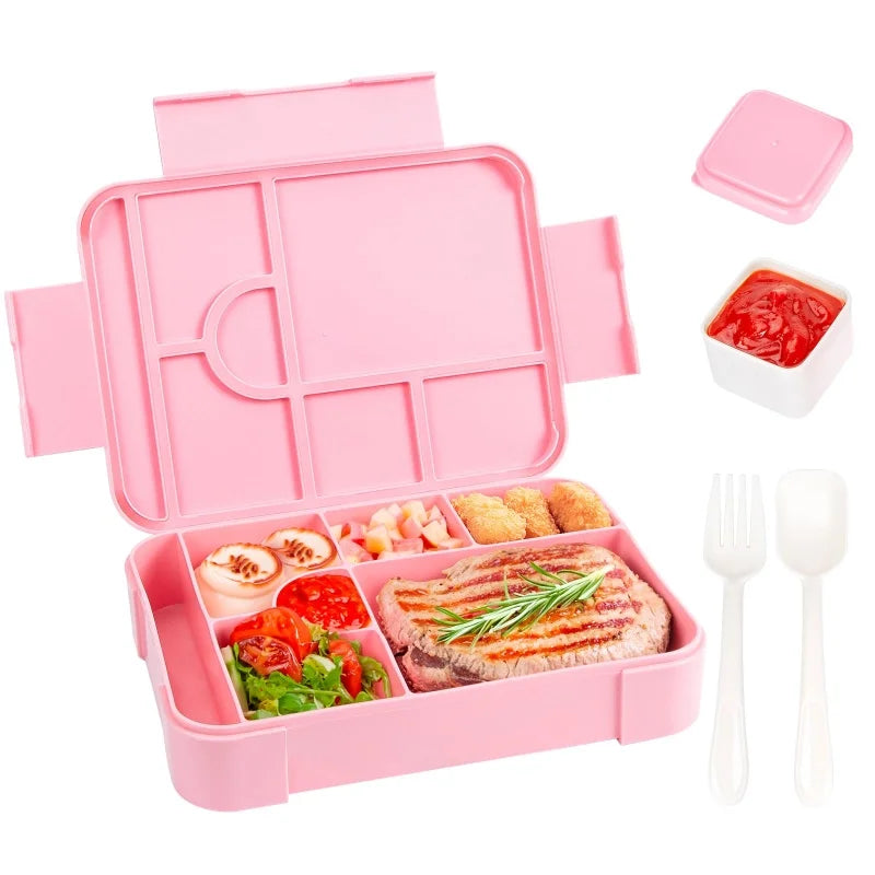 Divided Bento Box Large Capacity Microwave Lunch Box with Fork Spoon Leakproof Food Container For Back To School Camping Kitchen