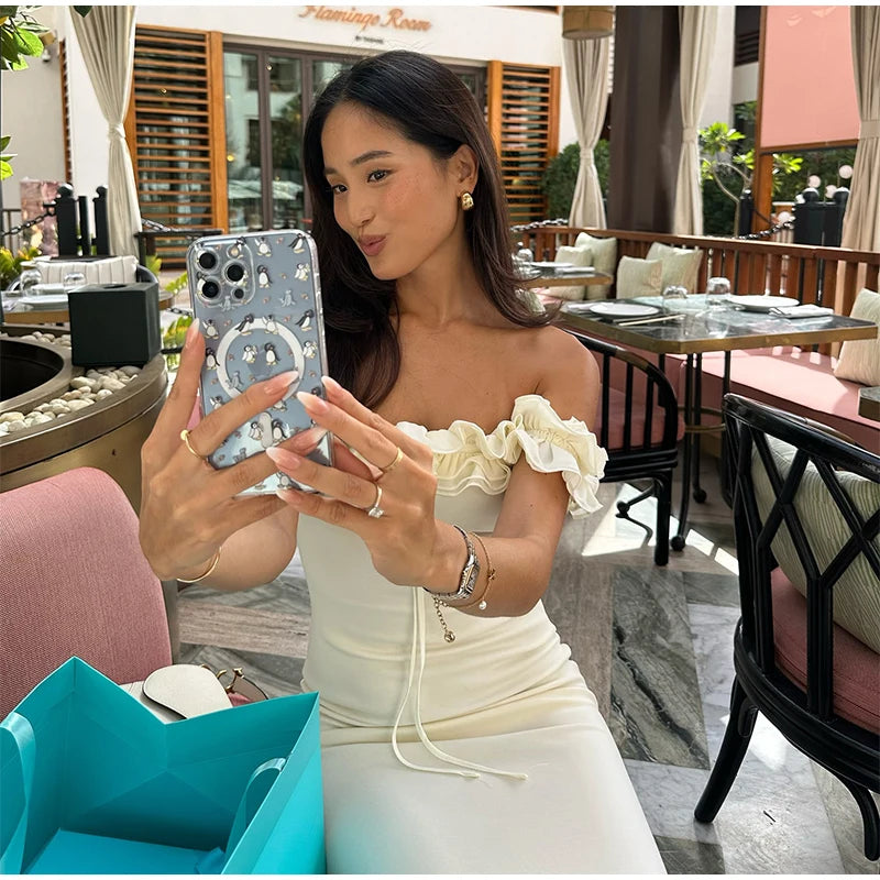 Sexy Off Shoulder Ruffles Women's Dresses Fashionable Lace Up Solid Slim Fit Long Dress Female Summer Beach Holiday Party