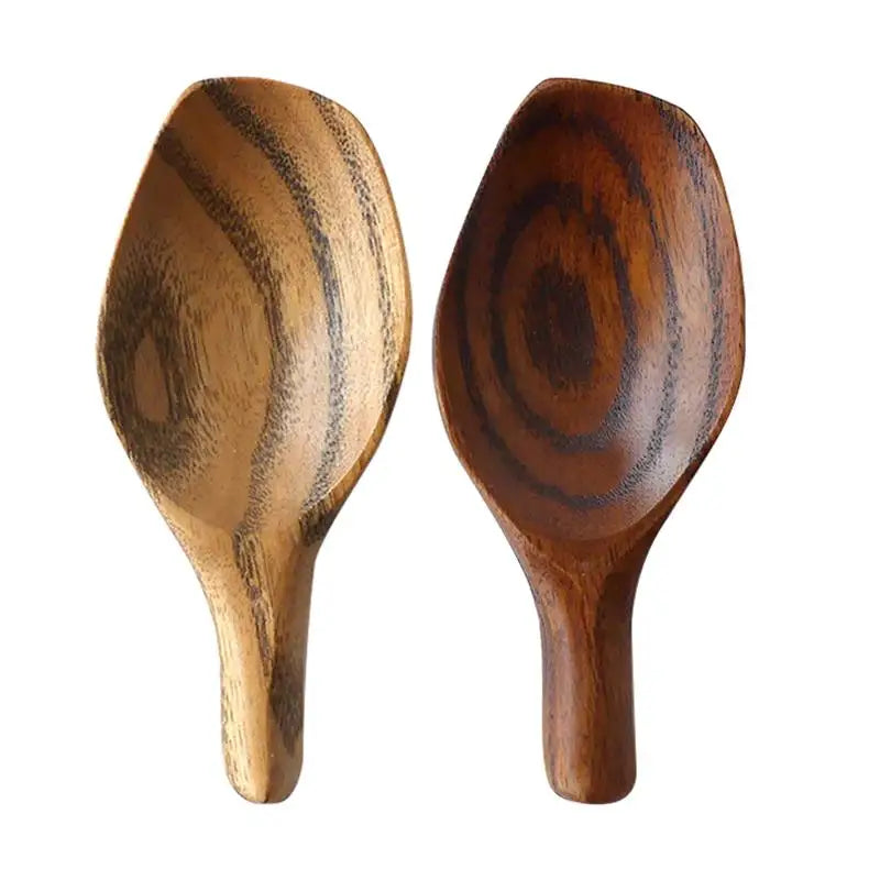 2Pcs Short Handle Wide Mouth Spoon Japanese Wooden Scoops Mini Condiment Spoons Kitchen Dining Bar Sugar Spoons Dessert Spoons