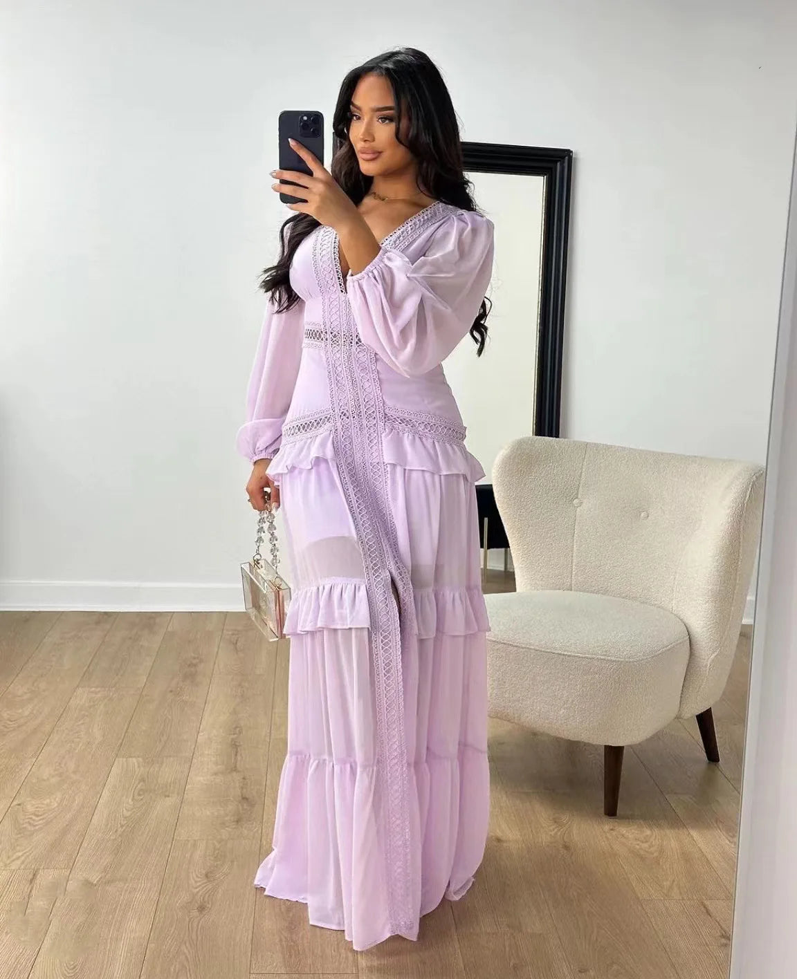 Women’s Long Dress Long Sleeve V-neck Maxi Dresses 2024 Autumn and Winter New in Dresses Party Evening Dresses for Women