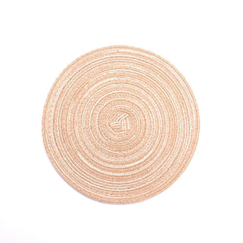 1pcs Round Table Mat Woven Ramie Placemats Anti Slip Dining Table Mats Non-Slip Tableware Bowl Pads Kitchen Drink Cup Coasters