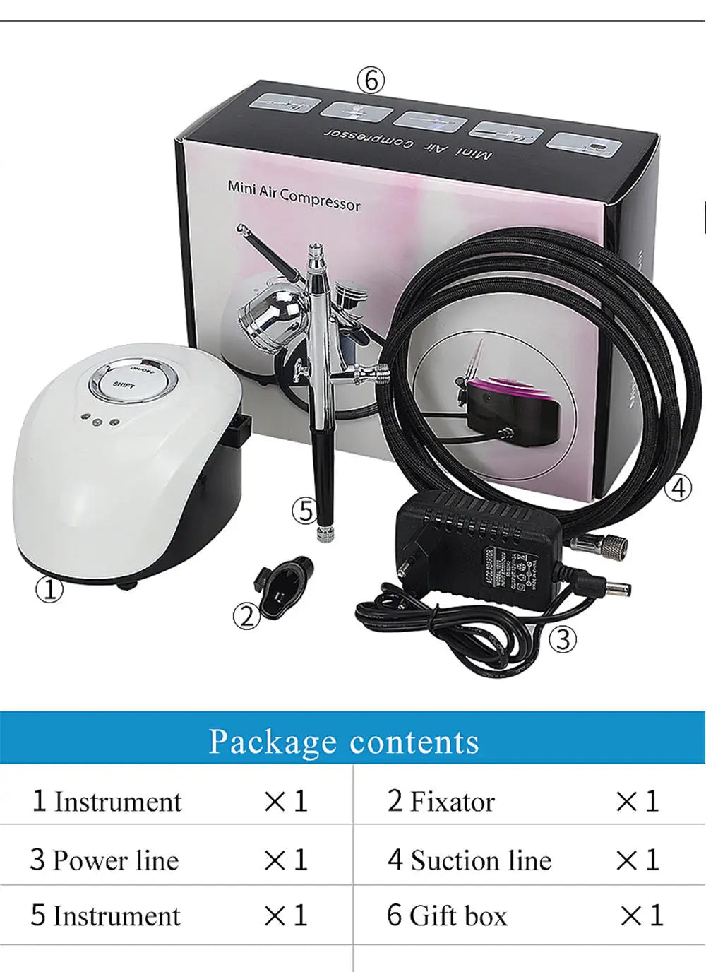 Water Injection Oxygen Machine Facial Steam Oxygen Injector Polite Compressor Set Paint Airbrush Nail Art Tattoo Nano Sprayer