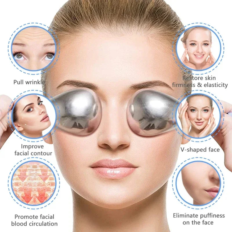 2PCS Ice Globes Spoon Massager Facial Skin Care Freeze Tool Stainless Steel Face Beauty Cryo Roller Cooling Massage Spa Ball