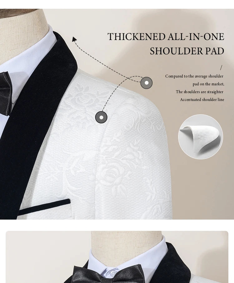 ST Cassy High Quality luxury Retro carving Party Dress Slim Fit Tuxedo Prom Suit Fashion white Male Groom Wedding three-piece